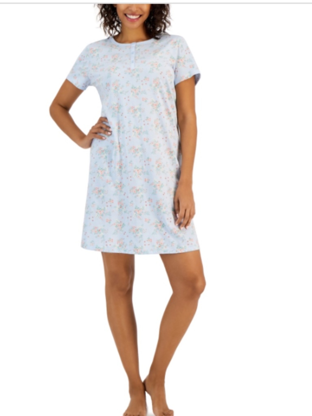 Charter Club Women's Cotton Printed Henley Sleepshirt, - Scattered Bouquet M.